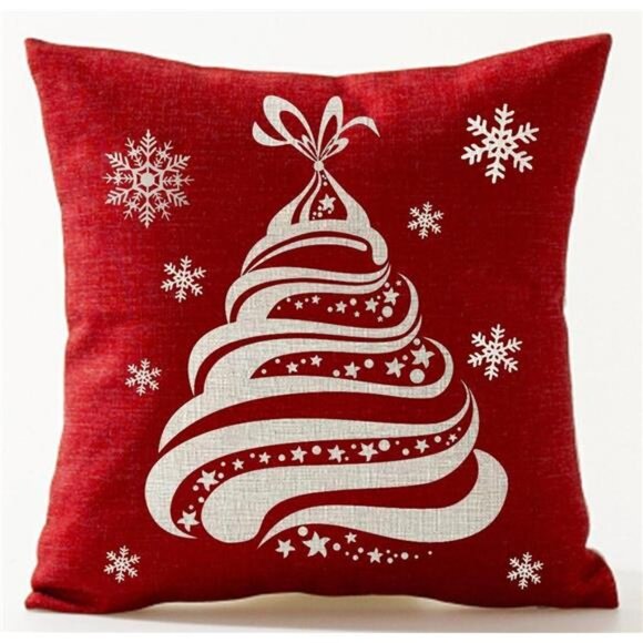 Set of 4 Throw Pillow Cover Christmas Beige Shadow Let It Snow Snowflakes Red - Picture 5 of 6